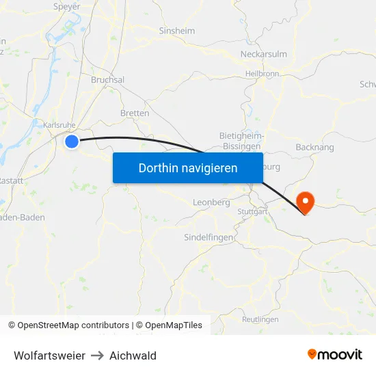 Wolfartsweier to Aichwald map