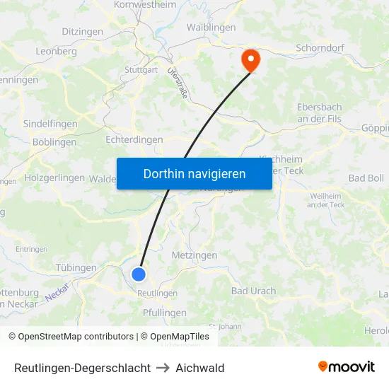Reutlingen-Degerschlacht to Aichwald map