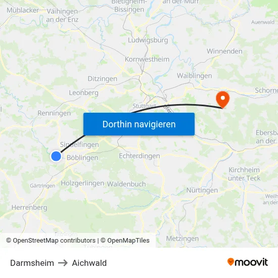 Darmsheim to Aichwald map