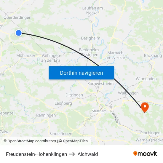Freudenstein-Hohenklingen to Aichwald map