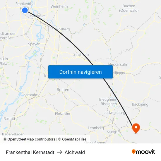 Frankenthal Kernstadt to Aichwald map