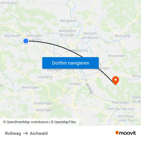 Roßwag to Aichwald map