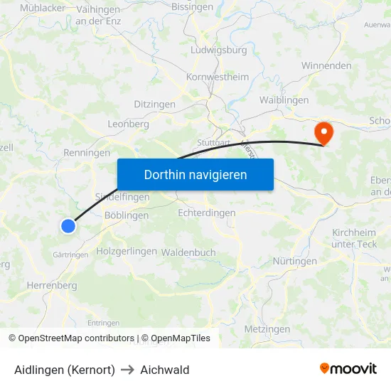 Aidlingen (Kernort) to Aichwald map