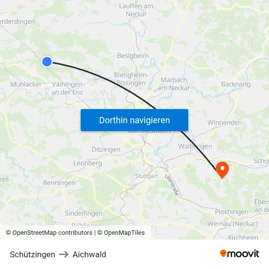 Schützingen to Aichwald map