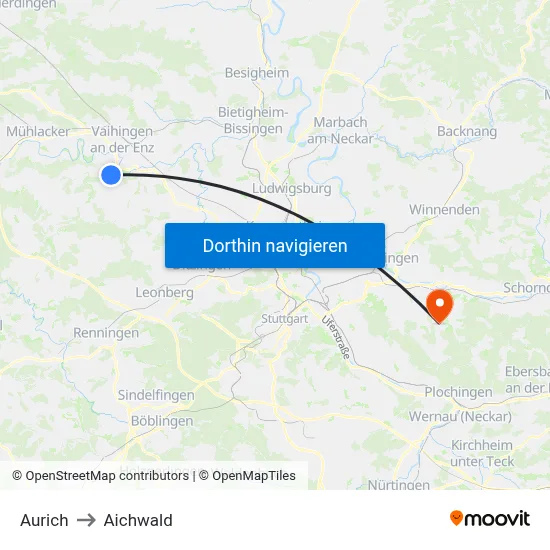 Aurich to Aichwald map