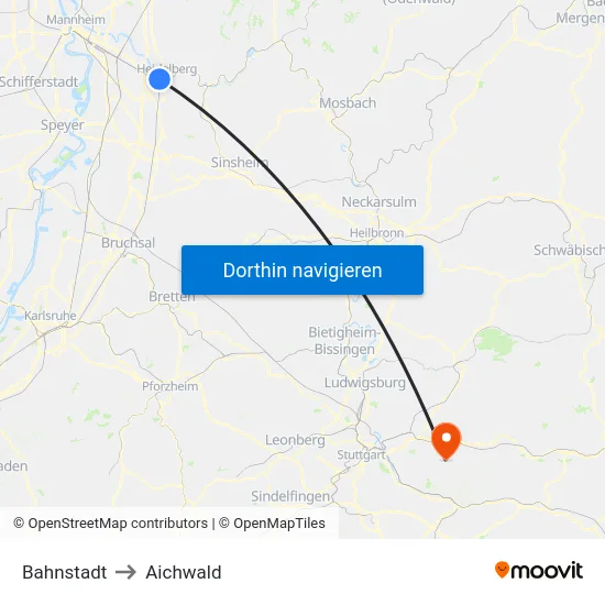 Bahnstadt to Aichwald map