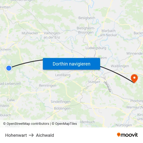Hohenwart to Aichwald map