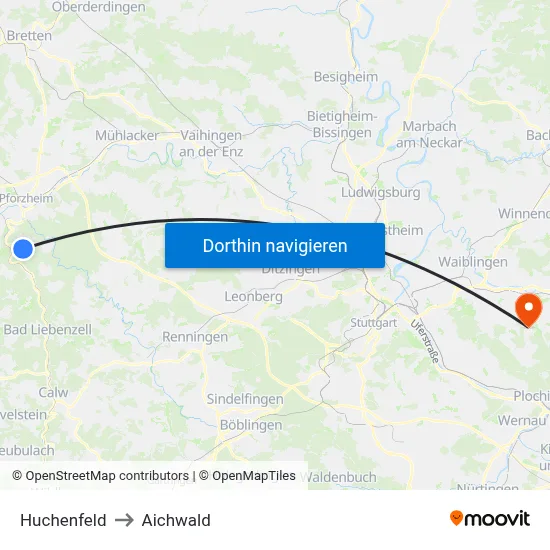 Huchenfeld to Aichwald map