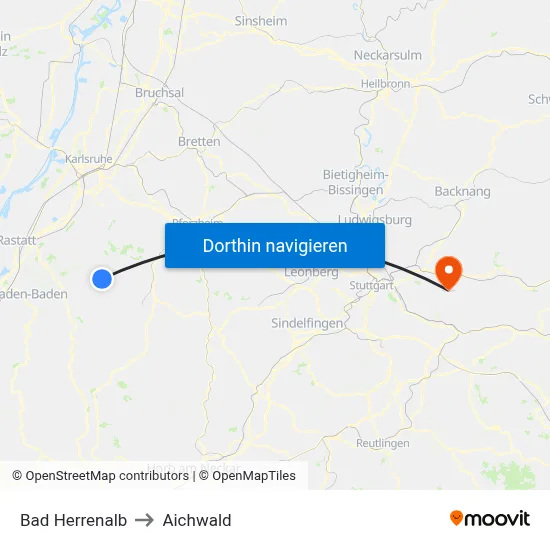 Bad Herrenalb to Aichwald map