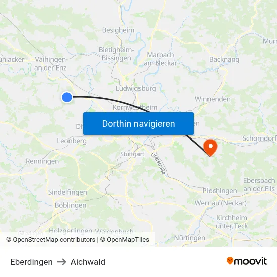 Eberdingen to Aichwald map