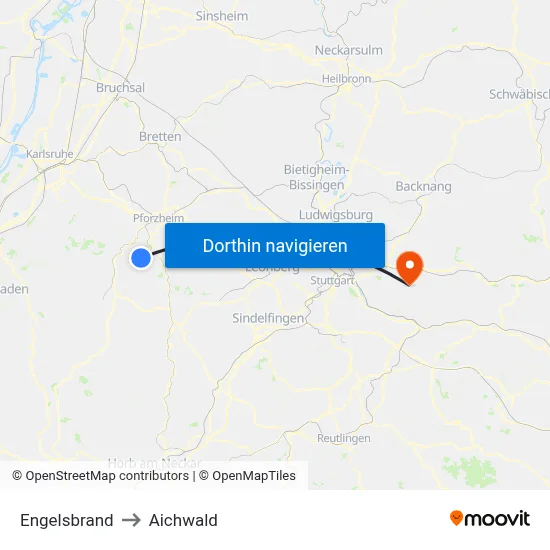 Engelsbrand to Aichwald map