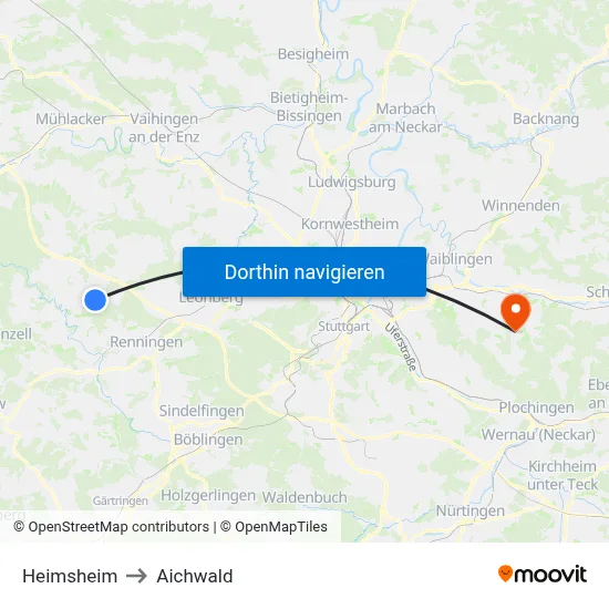 Heimsheim to Aichwald map