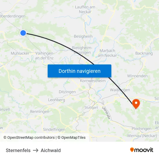 Sternenfels to Aichwald map