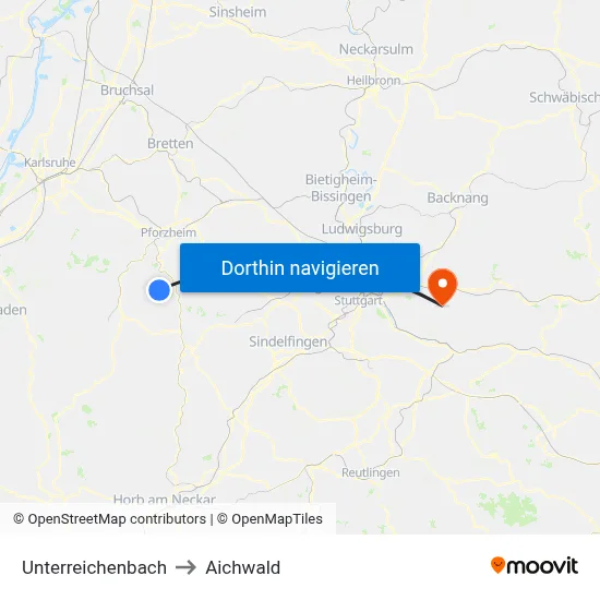Unterreichenbach to Aichwald map