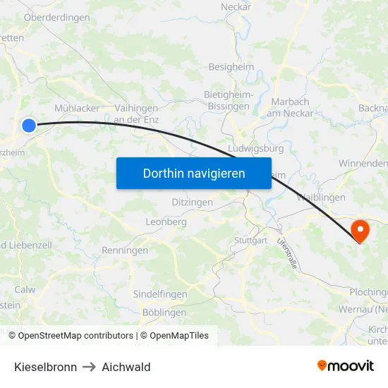 Kieselbronn to Aichwald map
