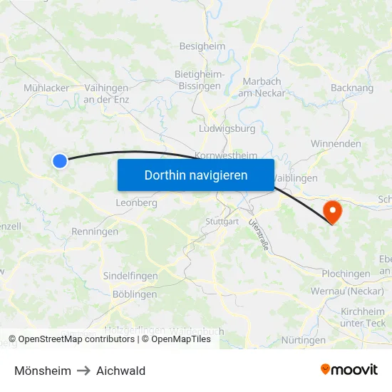 Mönsheim to Aichwald map