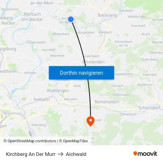 Kirchberg An Der Murr to Aichwald map