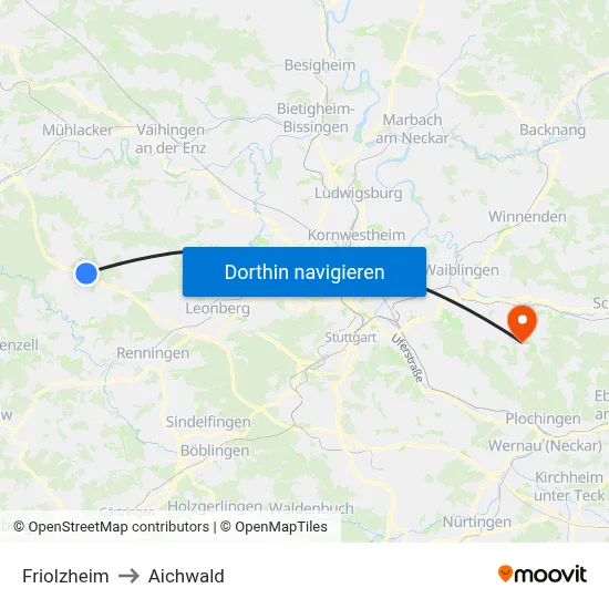 Friolzheim to Aichwald map