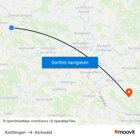Knittlingen to Aichwald map