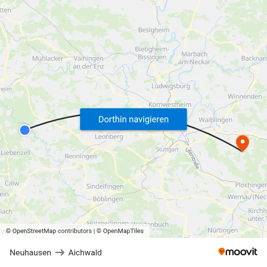 Neuhausen to Aichwald map
