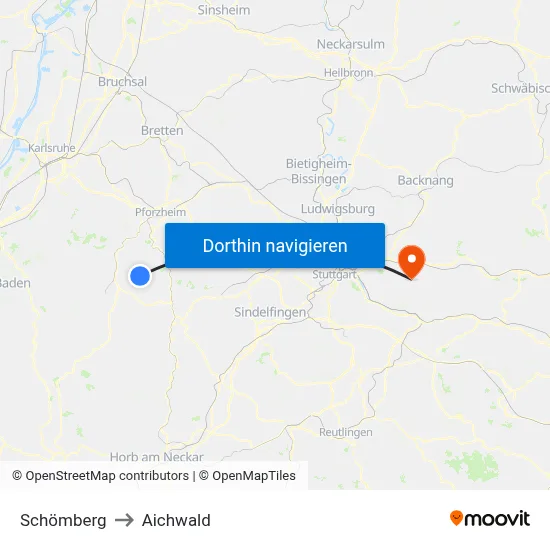 Schömberg to Aichwald map