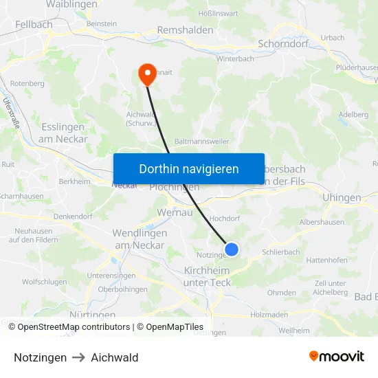 Notzingen to Aichwald map