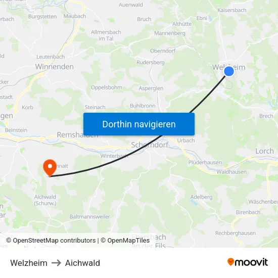 Welzheim to Aichwald map