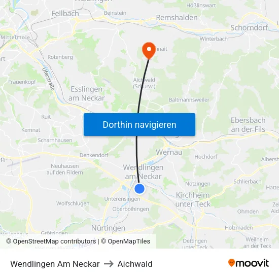 Wendlingen Am Neckar to Aichwald map