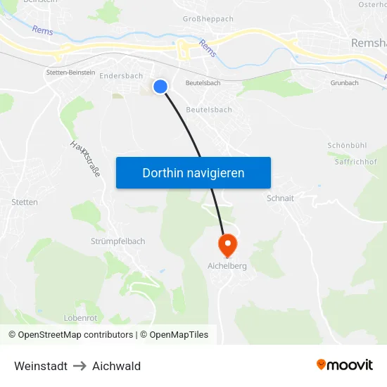 Weinstadt to Aichwald map