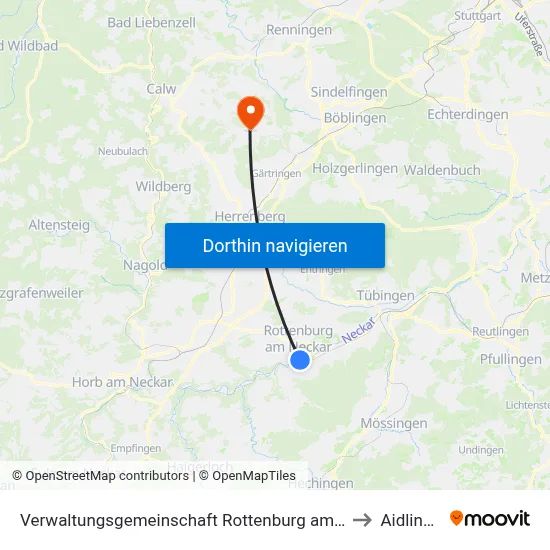 Verwaltungsgemeinschaft Rottenburg am Neckar to Aidlingen map