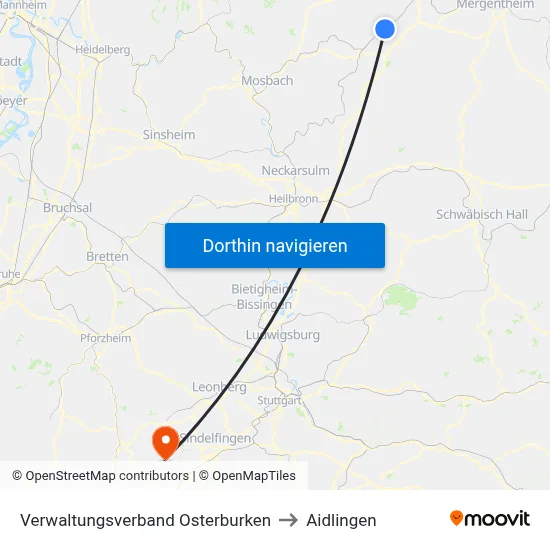 Verwaltungsverband Osterburken to Aidlingen map