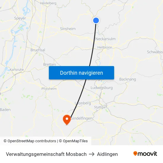 Verwaltungsgemeinschaft Mosbach to Aidlingen map