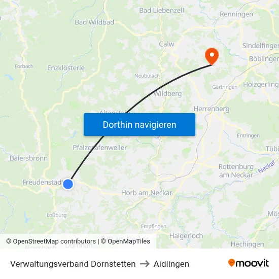 Verwaltungsverband Dornstetten to Aidlingen map