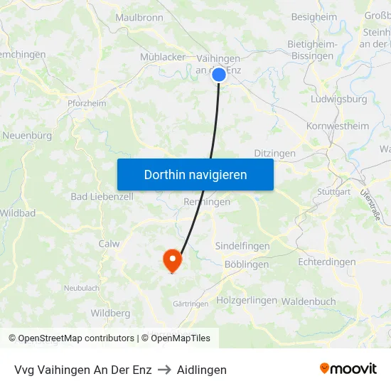 Vvg Vaihingen An Der Enz to Aidlingen map