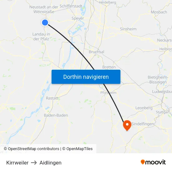 Kirrweiler to Aidlingen map