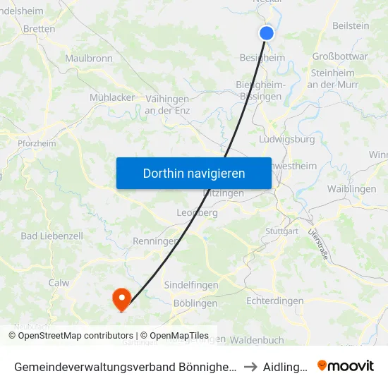 Gemeindeverwaltungsverband Bönnigheim to Aidlingen map