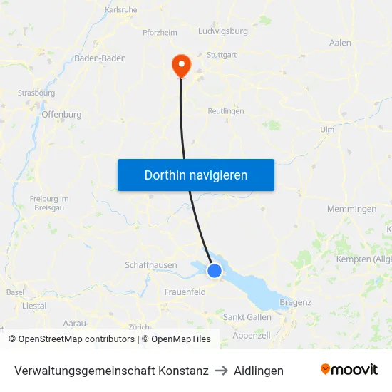 Verwaltungsgemeinschaft Konstanz to Aidlingen map