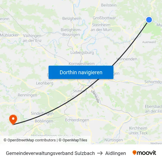 Gemeindeverwaltungsverband Sulzbach to Aidlingen map