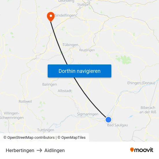 Herbertingen to Aidlingen map