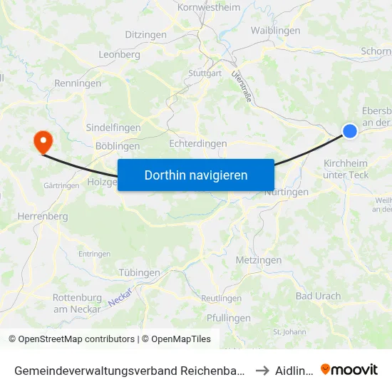 Gemeindeverwaltungsverband Reichenbach An Der Fils to Aidlingen map