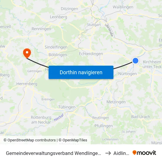 Gemeindeverwaltungsverband Wendlingen am Neckar to Aidlingen map
