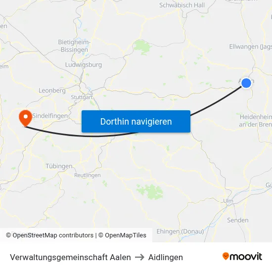 Verwaltungsgemeinschaft Aalen to Aidlingen map