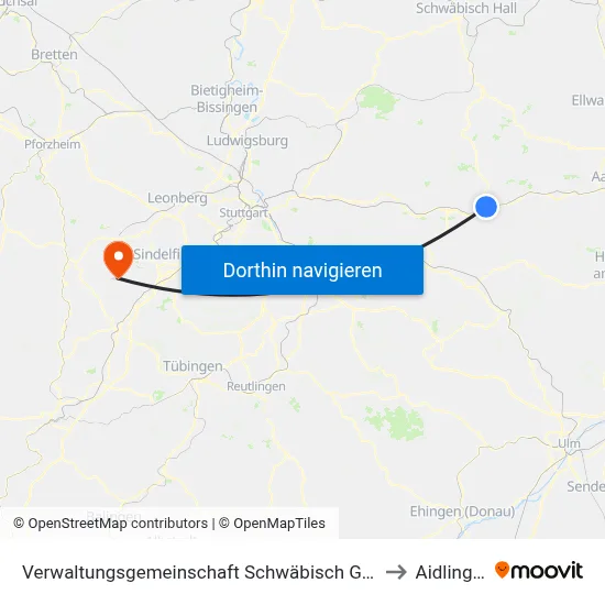 Verwaltungsgemeinschaft Schwäbisch Gmünd to Aidlingen map