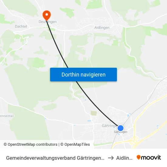 Gemeindeverwaltungsverband Gärtringen/Ehningen to Aidlingen map