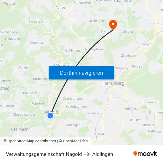 Verwaltungsgemeinschaft Nagold to Aidlingen map
