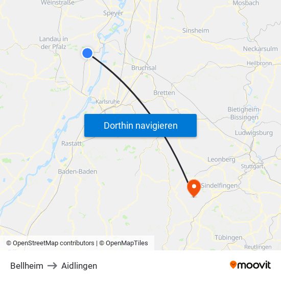 Bellheim to Aidlingen map