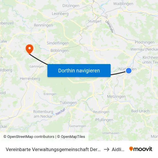 Vereinbarte Verwaltungsgemeinschaft Der Stadt Nürtingen to Aidlingen map