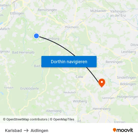 Karlsbad to Aidlingen map