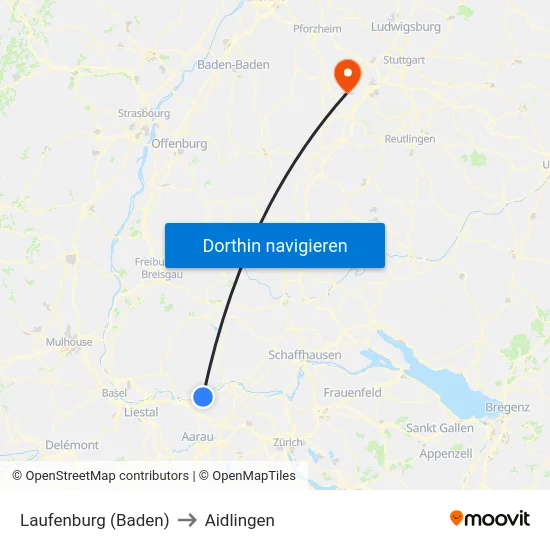 Laufenburg (Baden) to Aidlingen map