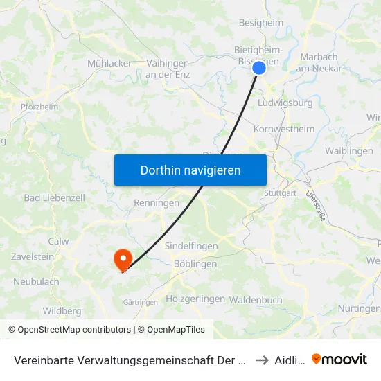 Vereinbarte Verwaltungsgemeinschaft Der Stadt Bietigheim-Bissingen to Aidlingen map